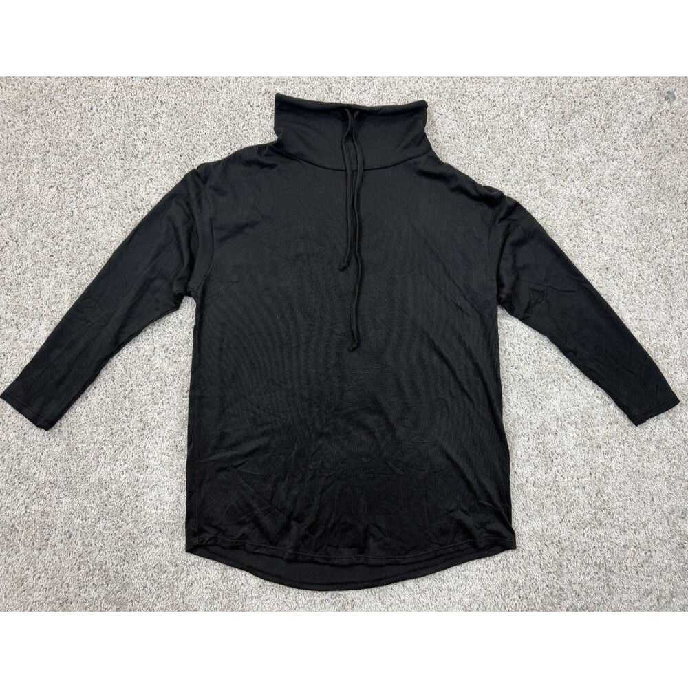 West Loop Women's M Black Cowl Neck Tunic Top Drawstring Stretch NWT